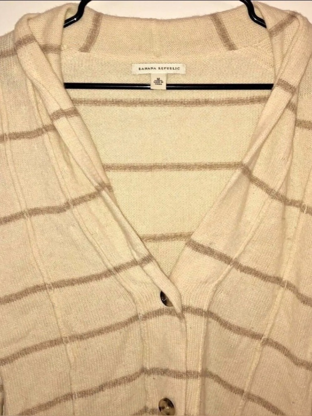 Womens Banana Republic Lightweight Cream Colored Striped Cardigan Sweater Size M